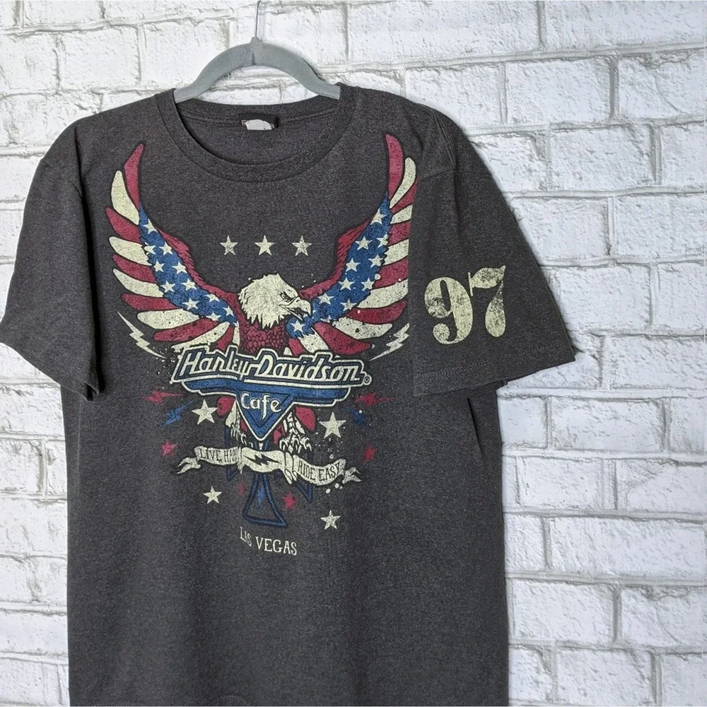 Vtg Harley Davidson Cafe Tshirt Eagle Double Sided Biker Motorcycle Vintage